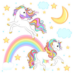 White unicorn with rainbow hair unicorn collection set