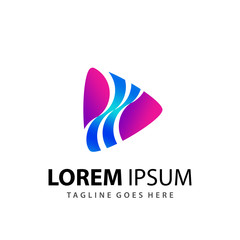 Abstract Play Media Wave Logo Design Template Premium Vector