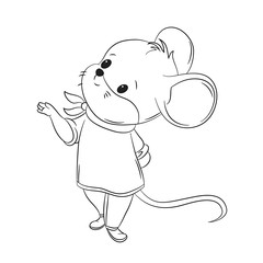 Cute little mouse, line art for coloring book