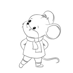 Cute little mouse, line art for coloring book