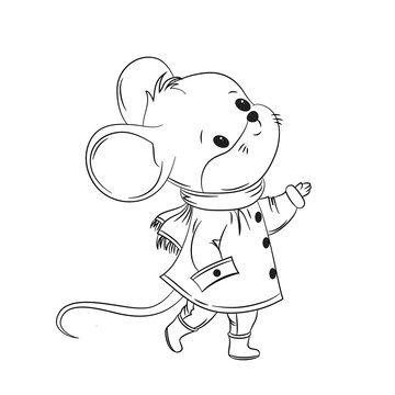 Hand drawn little cartoon mouse vector line illustration 