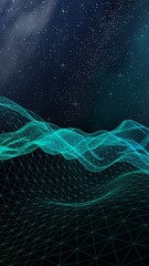 Abstract landscape on a dark background. Cyberspace grid. hi tech network. Outer space. Vertical orientation. Starry outer space texture. 3D illustration