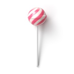 Striped fruit pink and white lollipop on stick on white background. 3d rendering