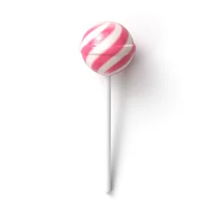 Rolgordijnen Striped fruit pink and white lollipop on stick on white background. 3d rendering © 3d_kot