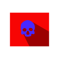 Purple skull icon with shadow on the red background, sign design