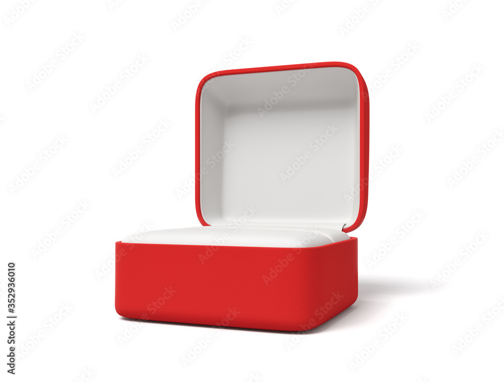 Poster 3d rendering of empty engagement ring red box isolated on white background