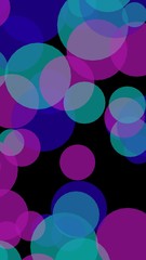 Multicolored translucent circles on a dark background. 3D illustration