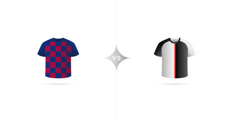 Blue and red team versus black and white team. Soccer jersey with shadow. Vector illustration.