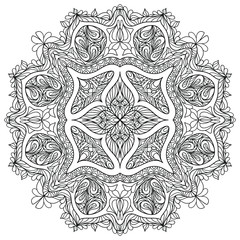 Zentangle coloring page with botanical decorative mandala