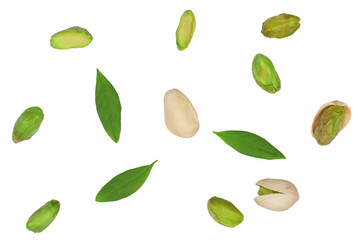 Pistachios isolated on a white background, top view