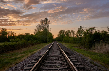 Railroad at sunset