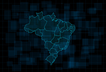 HUD map of the Brazil with states. Cyberpunk Futuristic digital dark blue background. Editable stroke. Vector