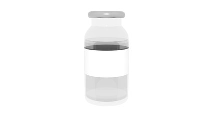 Vaccine Bottle with Clear Fluid and Blank Label 3D Rendering