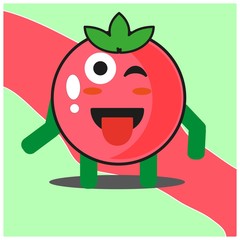 Cute tomato fruits cartoon face mascot character with hand and leg vector design