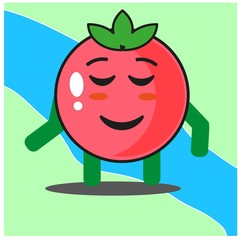 Cute tomato fruits cartoon face mascot character with hand and leg vector design