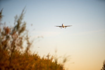 Fototapeta na wymiar Plane landing at El Prat airport, Barcelona.
