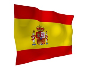 The flag of Spain. Official state symbol of the Kingdom of Spain. Concept: web, sports pages, language courses, travelling, design elements. 3d illustration