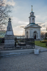 The bell tower of St. Catherine's Cathedral in Kherson and the tomb of General Sinelnikov