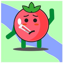 Cute tomato fruits cartoon face mascot character with hand and leg vector design
