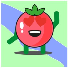 Cute tomato fruits cartoon face mascot character with hand and leg vector design
