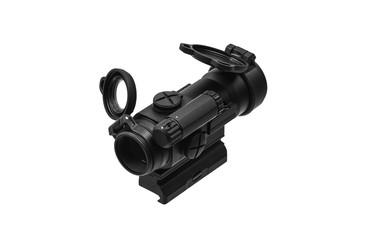modern black optical scope for weapon isolated on whited. sight scope isolated on white back.