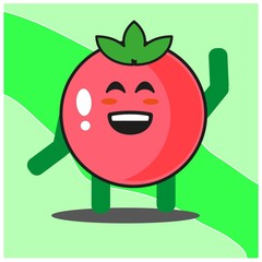 Cute tomato fruits cartoon face mascot character with hand and leg vector design
