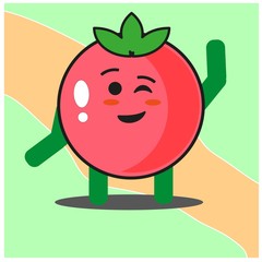 Cute tomato fruits cartoon face mascot character with hand and leg vector design