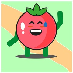 Cute tomato fruits cartoon face mascot character with hand and leg vector design