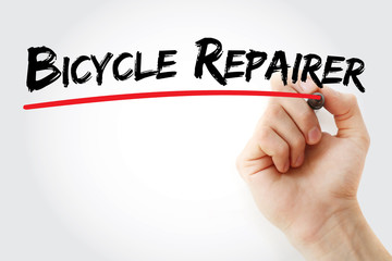Bicycle repairer text with marker, concept background