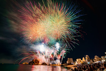 Blanes, Catalonia, Spain-July 2018: 48th International Firework Competition of the Costa Brava. The internationally recognized fireworks competition “El Focs de Blanes” takes place every July.