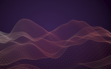 Abstract landscape background. Cyberspace purple grid. hi tech network. 3D illustration