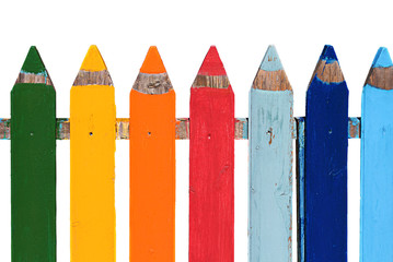 Garden fence in the form of colored pencils