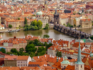 Fototapeta na wymiar View of Charles bridge in the city of Prague, Czechoslovakia.
