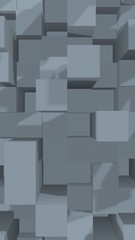 Abstract gray elegant cube geometric background. Chaotically advanced rectangular bars. 3D Rendering, 3D illustration