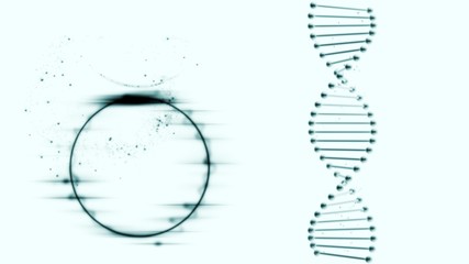 DNA double helix and a circle producing black light.