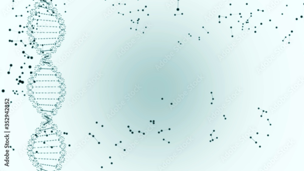 Poster distorted replication of dna double plexus on a light blue backround.