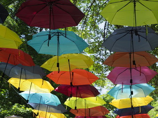 Colorful background of colorful umbrellas.