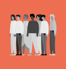 Women and men avatars in gray colors vector design