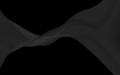 Black abstract background. Fluttering black scarf. Waving on wind black fabric. 3D illustration