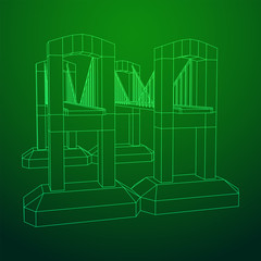 Bridge connection structure. Wireframe low poly mesh vector illustration.