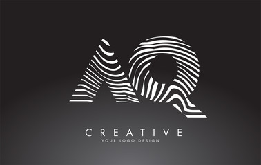 AQ a q Letters Logo Design with Fingerprint, black and white wood or Zebra texture on a Black Background.