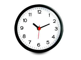close up white and black wall office clock isolate on white background with clipping path