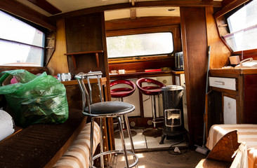 Interior of a wrecked boat background