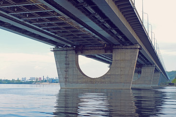 View under the bridge. City bridges over the river Dniepr. Kiev. Ukraine.