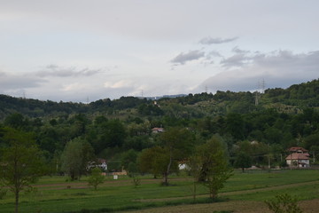 landscape with mountains and clouds