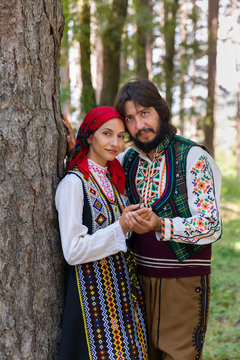 Couple posing in Bulgarian costume
