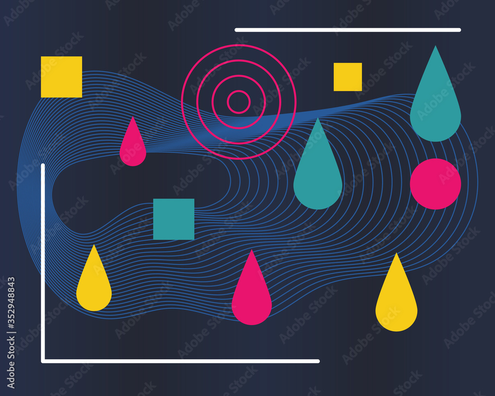 Poster abstract geometric pattern and background with dynamic circles, squares, lines. use for modern desig