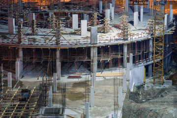 Empty construction site at night