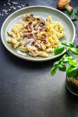 pasta sauce mushrooms and cream creste di galla Menu concept healthy eating. food background top view copy space