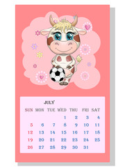 Calendar 2021. Cute bull and cow for every month.